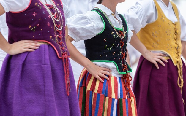 Close up of female dancer clothe of the traditional folklore of madeira island bailinho da madeira