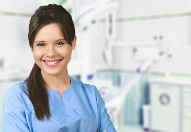 Close-up of female doctor smiling