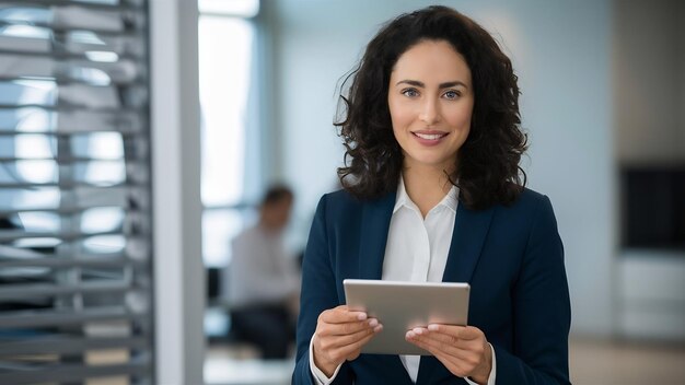 デジタルタブレットを持った女性幹部のクローズアップ