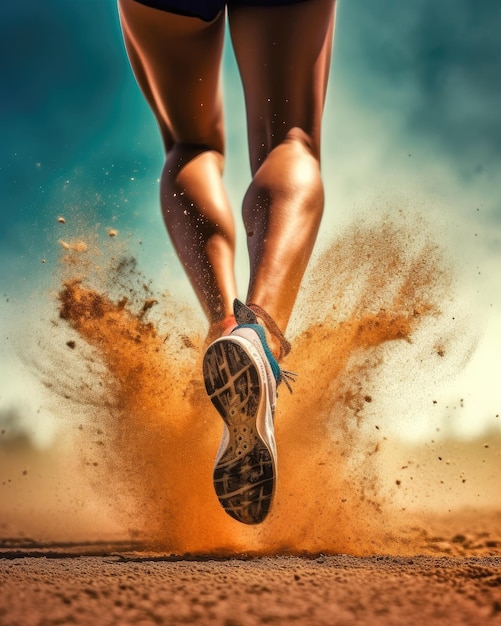 Photo close up of a female runner legs while running