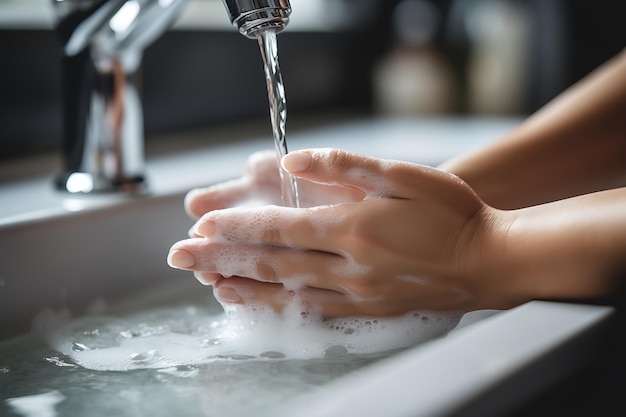 Close up of female washing hand