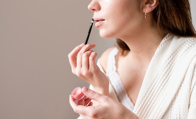 Close-up female with skin tone lipstick