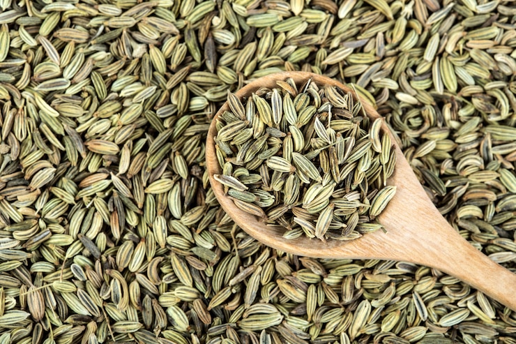 Photo close up  fennel seed on white background