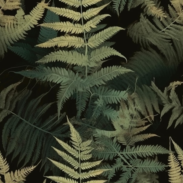 A close up of a fern leaf pattern on a black background generative ai