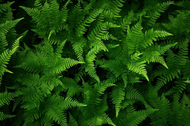 緑の背景にシダ植物の接写。