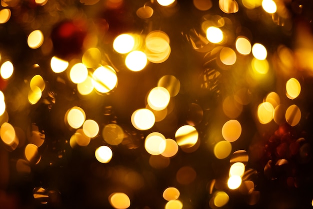 Close-up festive christmas tree lights blurred background