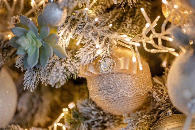 Close up on festive decor a Christmas tree