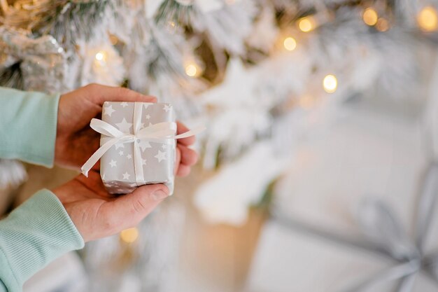 Close up on festively wrapped Christmas gift box