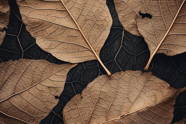 close up of fiber structure of dry leaves texture background cell patterns of skeletons leaves