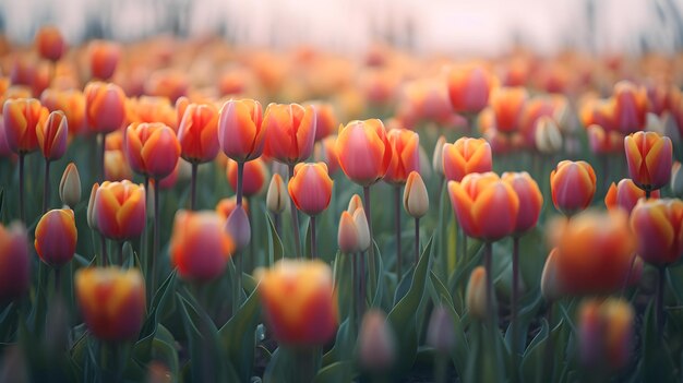 Photo close up of a field of colorful tulips