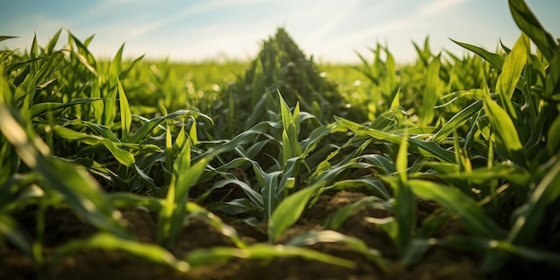 a close up of a field of green plants