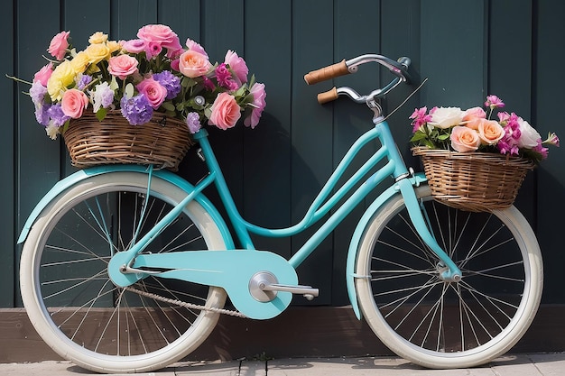 Close-up fiets met bloemen in mand