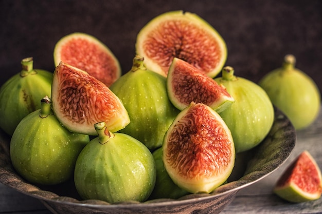 Close-up of figs in basket on table