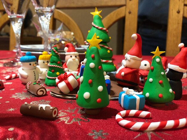 Close-up of figurine on chrismas table