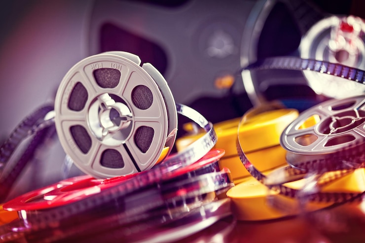 Photo close-up of film reel on table