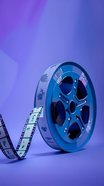 Close up of film reel with blue background