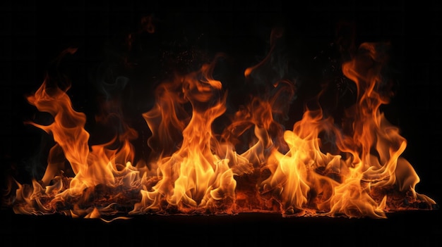 A close up of a fire on a black background