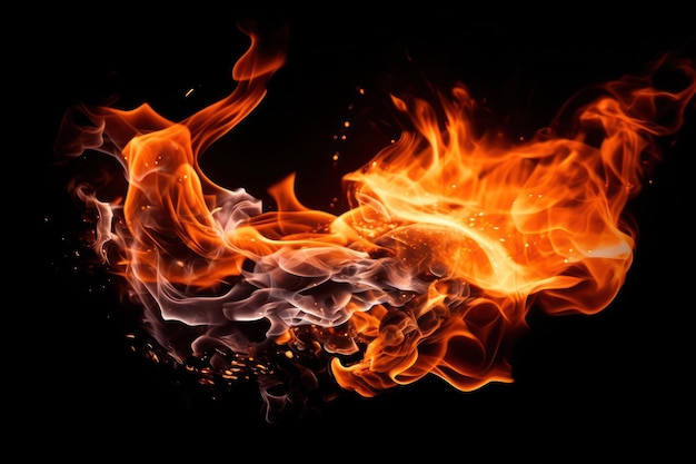 Close up of a fire on a black background