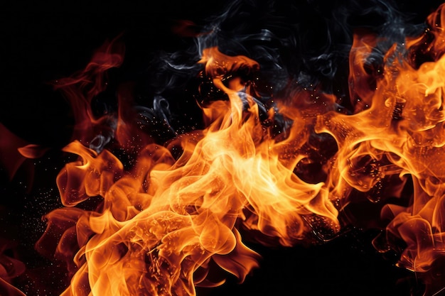 Close up of a fire on a black background
