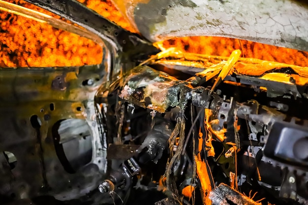 Foto prossimo piano di un incendio su un'auto