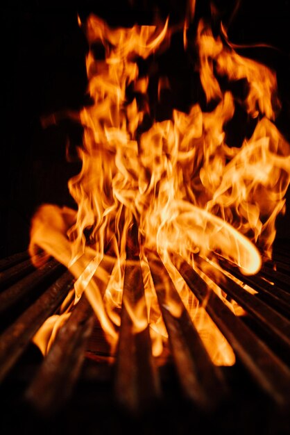 Close-up of fire in the dark