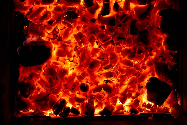 Close up on fire in fireplace close up