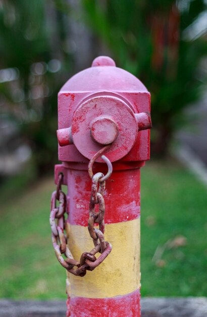 Close-up of fire hydrant on field