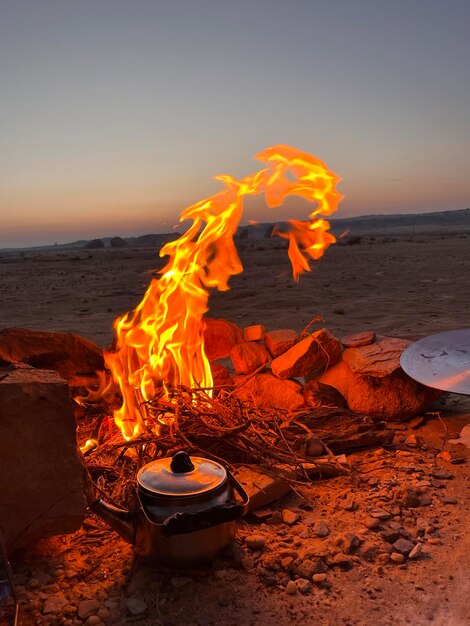 Close-up of fire at sunset