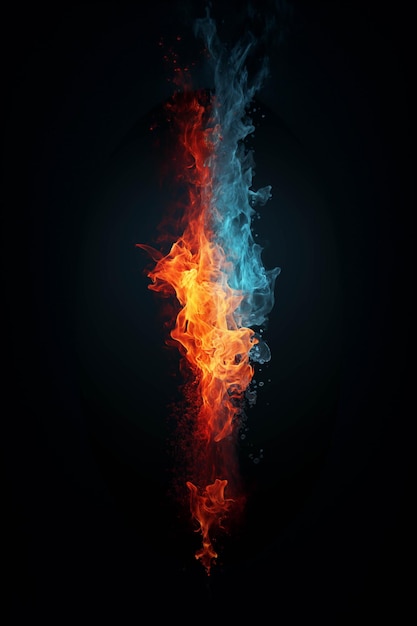 A close up of a fire and water on a black background generative ai