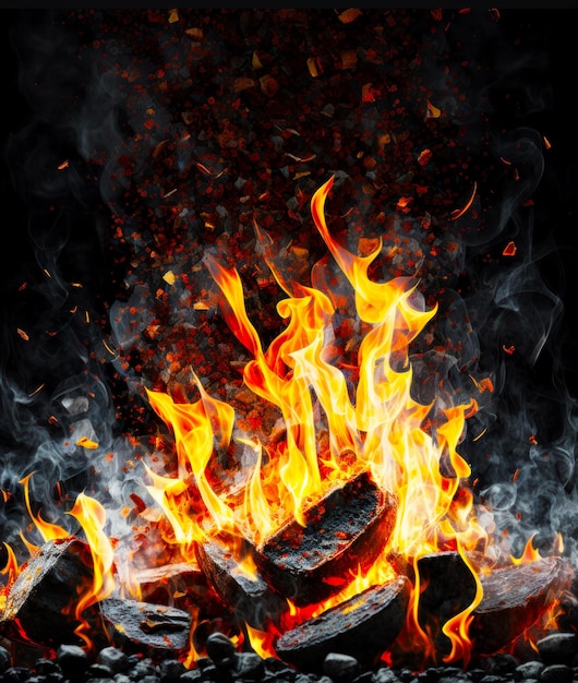 Close up of fire with lots of fire and smoke coming out of it Generative AI