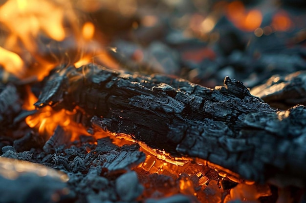 a close up of a fire with some wood