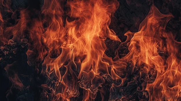 A close up of a fire with the word fire on the bottom right