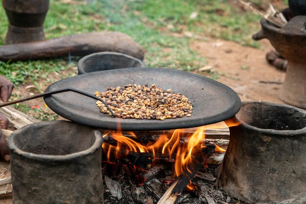 close-up of firewood on barbecue grill