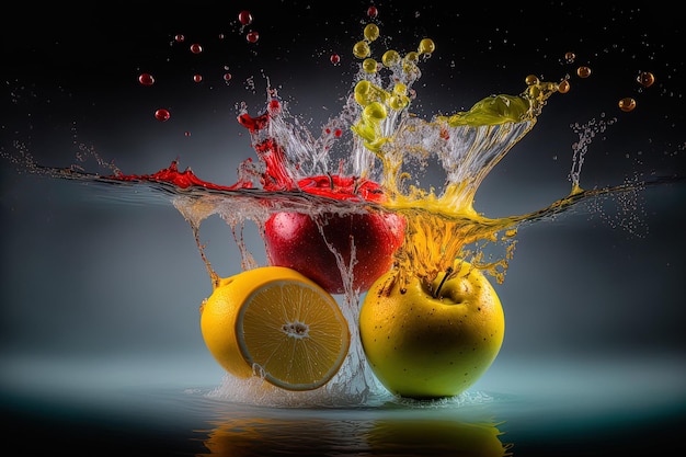 Close up firing an item lemon and apple with water