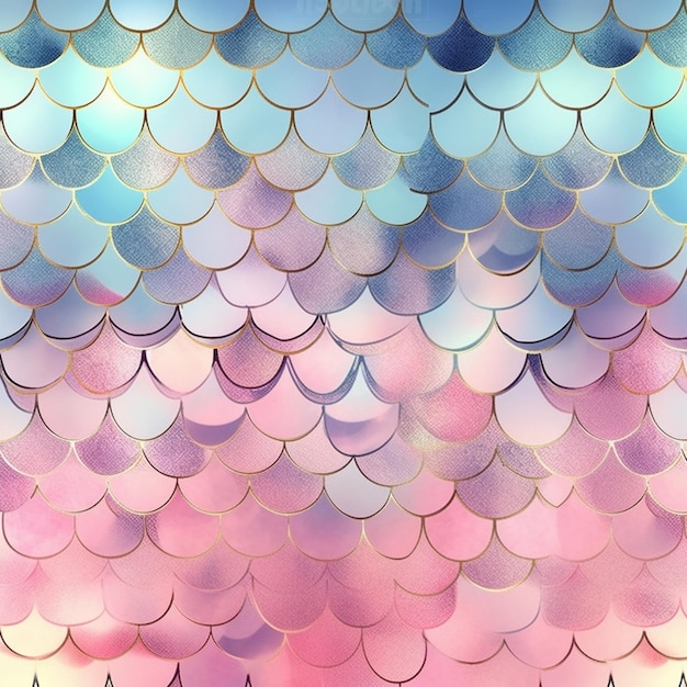 Photo a close up of a fish scale pattern with a pink and blue background generative ai