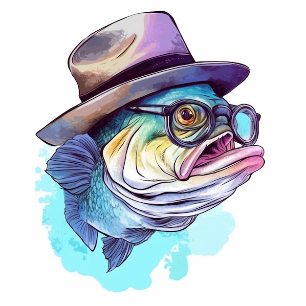 Foto un primo piano di un pesce che indossa un cappello e occhiali generativi ai