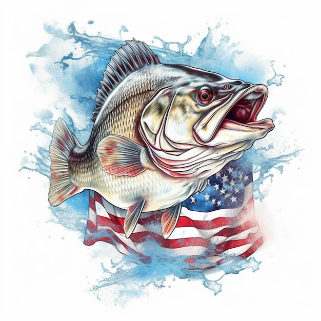 A close up of a fish with an american flag in the background generative ai