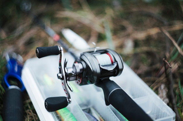 Close-up of fishing reel