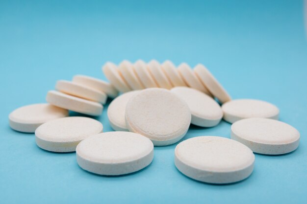 Close-up of a fizzy vitamin C tablet a vitamin and mineral Supplement for health and against viruses