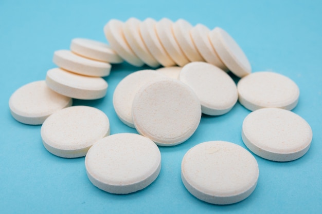 Close-up of a fizzy vitamin C tablet a vitamin and mineral Supplement for health and against viruses