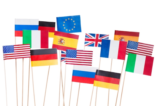 close-up of flags against white background