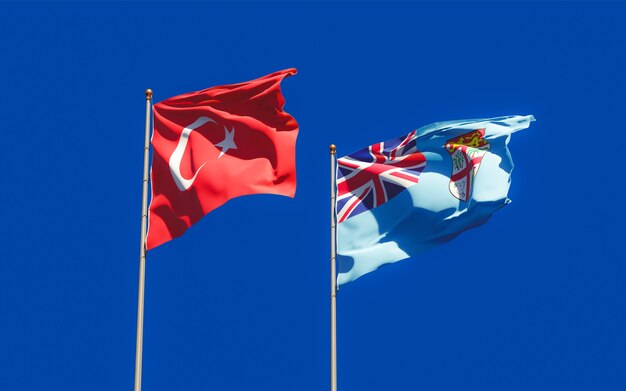 Close up on flags of Fiji and Turkey