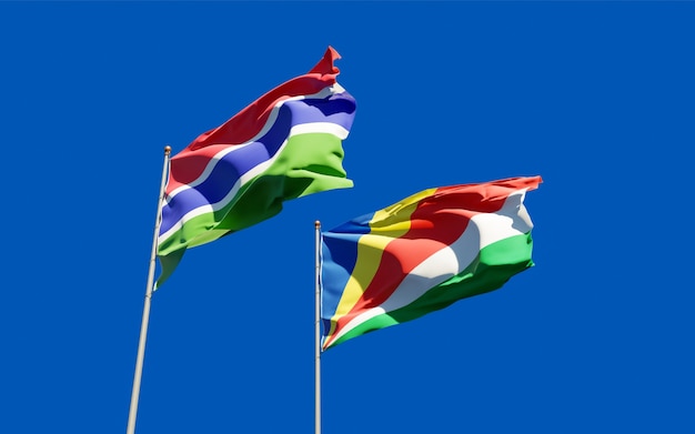 Close up on flags of Gambia and Seychelles