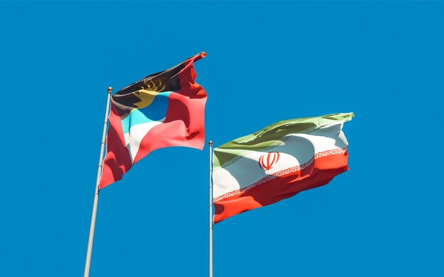 Close up on flags of Iran and Antigua and Barbuda