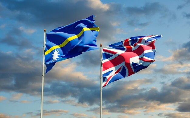 Close up on flags of Nauru and UK British