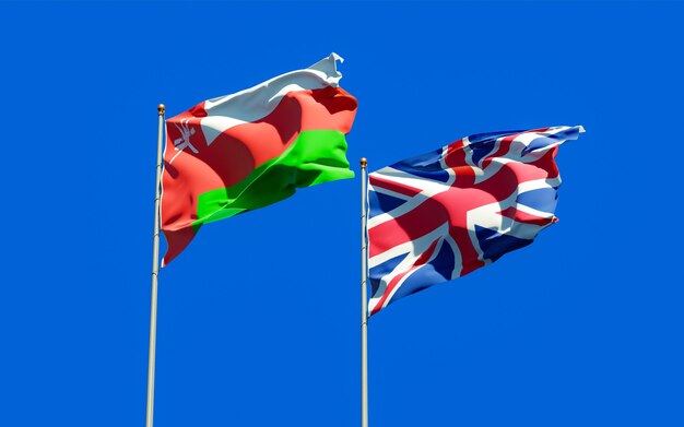 Close up on flags of oman and uk british