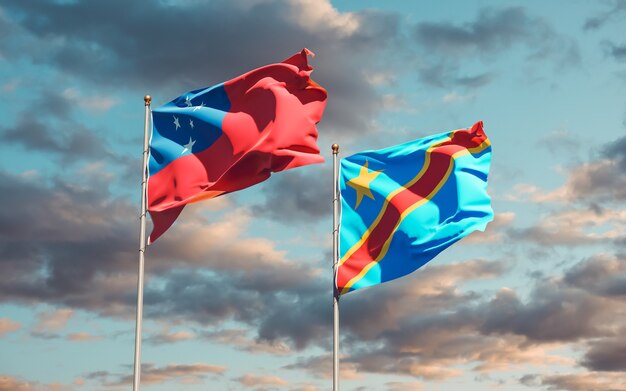 Close up on flags of Samoa and DR Congo