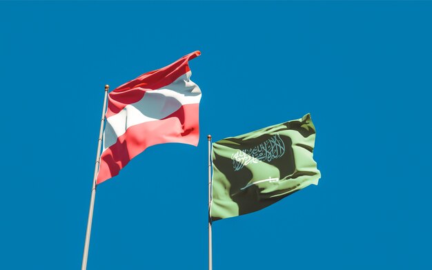 Close up on flags of Saudi Arabia and Austria