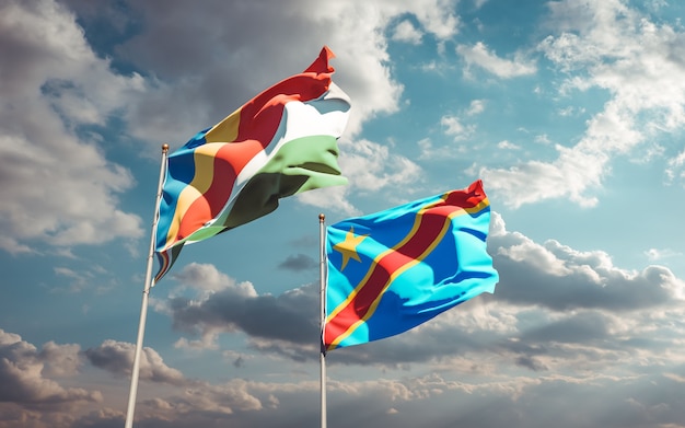 Close up on flags of Seychelles and DR Congo