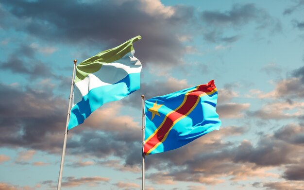 Close up on flags of Sierra Leone and DR Congo